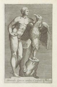 Sculptuur van Jupiter als adelaar met Ganymedes La figura de Ganímedes en el green del Cardenal de Medici (título sobre el objeto) Antieke sculptn en Roma (título de la serie) Los íconos de las estatuas antiguas de la ciudad de Roma que se ven en lugares p