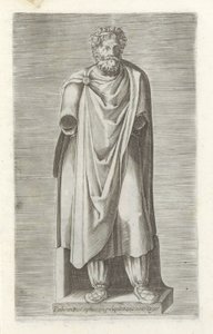 Sculptuur van een gevangen koning Rey Parthorium a los cautivos de piedra negra en Roma en el templo de Cesyrus (título sobre el objeto) Antieke sculptn en Roma (título de la serie) Los íconos de las estatuas antiguas de la ciudad de Roma que se ven en lug de Anonymous
