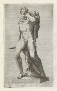 Sculptuur van keizer Commodus como gladiador Retrato del emperador Comodo con ropaje de fanfarrón (...) (título sobre objeto) Antieke sculptn en Roma (título de la serie) Los íconos de las estatuas antiguas de la ciudad de Roma que se ven en lugares públic de Anonymous