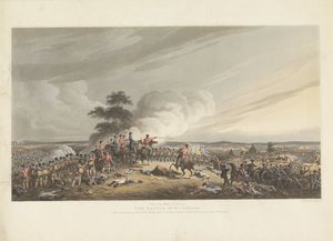 Escoria bij Waterloo, 1815 Vista desde Mont St. Jean de la batalla de Waterloo, al comienzo de la gran carga realizada sobre los franceses alrededor de las 7 en punto de la tarde del 18 de junio de 1815 (título sobre el objeto) de Anonymous