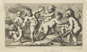 Putti jugando junto a una fuente Playing putti (título de la serie) de Anonymous