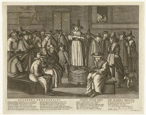 Caricatura de los cuáqueros ingleses, hacia 1656 Quaaker Meeting / Fronti Nulla Fides / The Quaakers Meeting (título sobre el objeto) de Anonymous