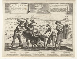 Caricatura de los españoles tras la pérdida de Breda, Thionville, Perpiñán, Portugal y Cataluña, 1643 L