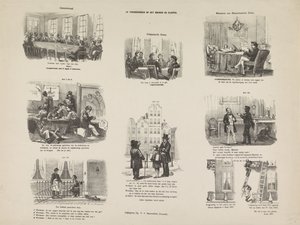 Caricatura de una ordenanza en Utrecht sobre construcción y demolición, 1857 Reglamento de Edificación y Demolición (título sobre objeto)