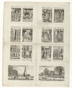 Viñetas sobre la moda y dos vistas de Ámsterdam durante las inundaciones de 1775 de Anonymous