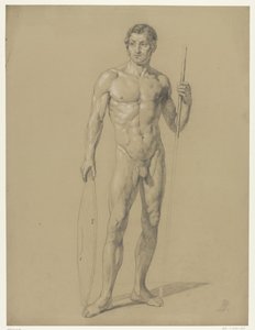 Desnudo masculino de pie con un escudo y una lanza de Anonymous