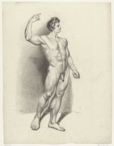 Hombre desnudo de pie, mirando a la derecha