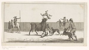 Toro atacado por perros Colección de las principales suertes de una corrida de toros (título de serie sobre objeto) Colección de las maniobras taurinas más importantes (título de la serie) de Anonymous