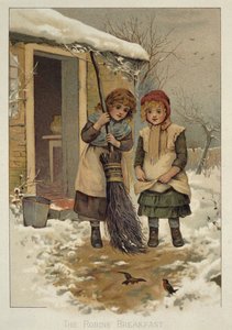 El desayuno de los petirrojos, ilustración victoriana de Anonymous