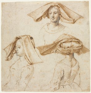 Three Studies of a Woman Wearing an Elaborate Headdress