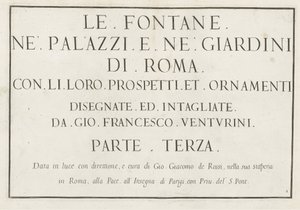 Impresión de título con título enmarcado Le fontane ne palazzi e ne giardini di Roma (título de la serie) Fuentes en los Palacios y Jardines de Roma (título de la serie) de Anonymous