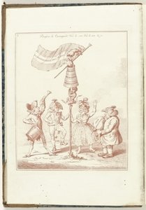 Titelprent van series: La regeneración de Holanda, 1795 La Regeneración de Holanda (título sobre el objeto) Hollandia Regenerata (Italianse kopie) (título de la serie) La regeneración de Holanda: spechio a todos los pueblos regenerados (título de la serie 