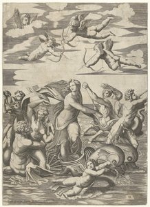 Triomf van Galatea met tritons en nereïden en putti de Anonymous
