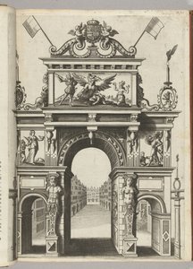 Puerta triunfal con Ernst rescatando a Bélgica de Discordia, 1594 de Anonymous