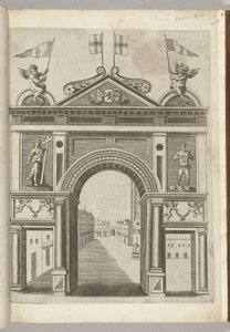 Puerta triunfal con figuras alegóricas y amorcillos con la cadena de la Orden del Toisón de Oro, 1594 de Anonymous