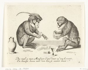 Dos cartas de mono Varias empresas de la vida humana presentadas por simios (título de la serie) ¿Qué es lo que me ve en este mundo? / Es un juego de Aape, y no de otro modo (título de la serie)