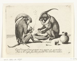 Dos monos fumando en pipa Varias empresas de la vida humana presentadas por simios (título de la serie) ¿Qué es lo que me ve en este mundo? / Es un juego de Aape, y no de otro modo (título de la serie) de Anonymous