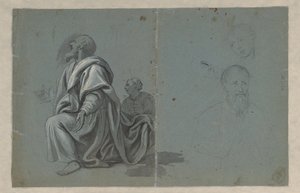 Dos figuras arrodilladas y dos estudios de cabeza