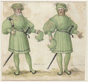 Dos servidores de la corte con ropa verde claro