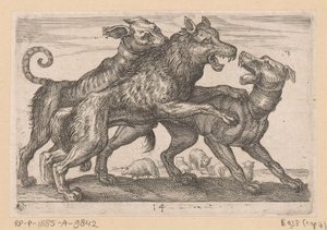 Dos perros peleando con un lobo Fighting Animals (copias) (título de la serie) de Anonymous