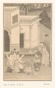 Dos mujeres hacen una ofrenda de fruta a Brahma