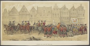 Utrecht Masquerade, placa b: batalla en tierra y en el mar, 1856 Batalla en tierra y mar (título sobre objeto) Los Fundadores de la Libertad Holandesa, (época de Guillermo I) presentados por S.H. miembros del cuerpo estudiantil de Utrecht, en celebración d de Anonymous