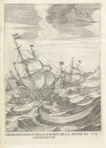 Vertrek de María de Médicis Representación del barco de la reina en su navegación (título sobre objeto) Historia de la Entrada de la Reina Madre del Rey Cristianísimo en las Provincias Unidas de los Países Bajos. (título de la serie) de Anonymous