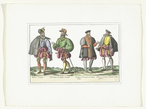 Cuatro hombres vestidos a la moda alemana, hacia 1580 Vestuario Allemands (título sobre objeto) de Anonymous
