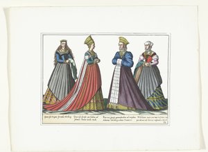 Cuatro mujeres vestidas a la moda alemana en Núremberg, hacia 1580 Vestuario Allemands (título sobre objeto) de Anonymous