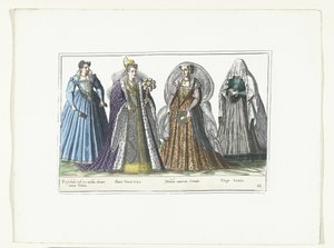 Cuatro mujeres vestidas a la moda veneciana, hacia 1580 Disfraces italianos (título sobre el objeto) de Anonymous