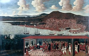 Vista de Esmirna (Izmir) y de la recepción ofrecida al cónsul de Hochepied (1657-1723) en la Sala del Consejo