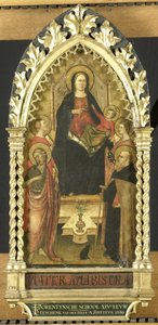 La Virgen y el Niño entronizados con cuatro santos, los santos Juan Bautista, Antonio Abad, Isabel de Hungría, una santa femenina de Anonymous