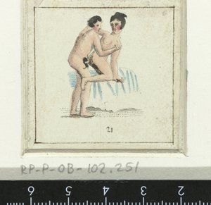 Pareja haciendo el amor, la mujer está de espaldas al hombre. Ocho escenas eróticas (título de la serie)