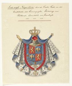 Escudo de Luis Napoleón Bonaparte, rey de Holanda
Luis Napoleón, por la gracia de Dios y la constitución del reino, rey de Holanda, connetable de Francia (título en el objeto)