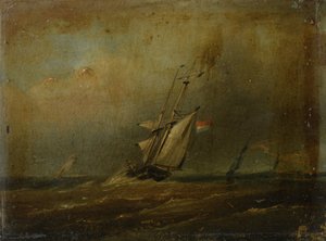 Mar agitado con barcos de vela de Anonymous