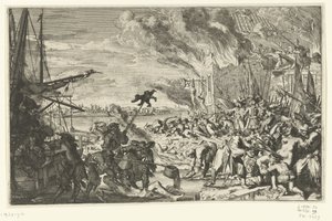 Atrocidades en un pueblo junto al agua, 1672 de Anonymous