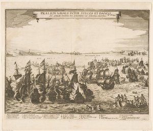 Batalla naval entre las flotas sueca y danesa en el Cinturón, 1644 Praelium navale inter Suecos et Danos / Ao. 1644 / Ver Schlacht Zwieschen den Schwedischen und Dehnischen Schieffflota (título sobre el objeto) de Anonymous