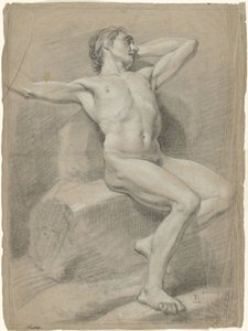 Desnudo masculino sentado, con los brazos hacia atrás de Anonymous