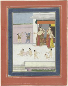 tres mujeres y niños jugando con Krishna de Anonymous