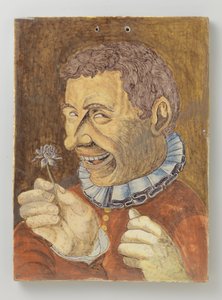 plato de loza con hombre con flor de Anonymous