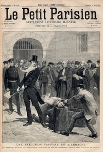 Una ejecución capital en Alemania. El verdugo Friedrich Reindel (1824-1908) de Magdeburgo, cortando la cabeza del convicto Klausin en la prisión de Berlín. Grabado en “Le petit Parisien” del 19-04-1891. Colección privada. de Anonymous Anonymous