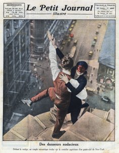 Una pareja de bailarines extremos, evolucionan en el borde de un rascacielos en Nueva York. Ilustración tomada de 