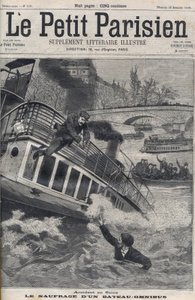 Accidente en el Sena en París - El hundimiento de un barco ómnibus: la tripulación del barco salta al Sena para escapar. Le Petit Parisien, el 18/12/1898 de Anonymous Anonymous