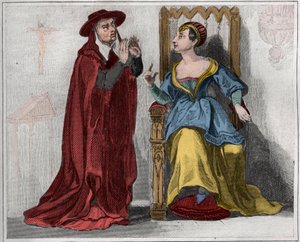 Agnès Sorel (1422-1450) (Dama de Beauté-sur-Marne) con un cardenal. Grabado de 1859 en 