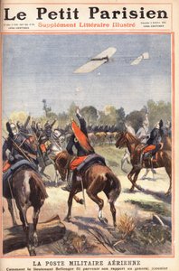 Correo militar aéreo: cómo el Teniente Georges Bellenger (1878-1977) envió su informe al General Meunier, portada del periódico "Le Petit Parisien" el 2/10/1910 (grabado) de Anonymous Anonymous