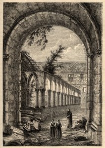 Antiguo claustro del Convento de los Cordeliers o de San Francisco de Quimper (Finisterre) - grabado en “PATRIE - DESCRIPTION PICTURESQUE DE LA FRANCE EN 6 VOLUMES” de Lucien Huard - finales del siglo XIX. de Anonymous Anonymous