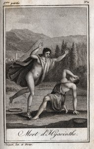 Apolo y Jacinto. Grabado de 1819 en “Lettres a Emilie sur la mythologie” de Charles Albert Demoustier (1760-1801). Colección privada. de Anonymous Anonymous