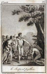 Apolo y la serpiente Pitón en el Monte Parnaso. Grabado de 1819 en "Lettres a Emilie sur la mythologie" por Charles Albert Demoustier (1760-1801). Colección privada. de Anonymous Anonymous