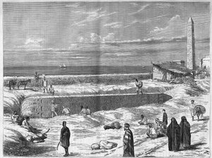 Arqueólogos en Egipto: los obeliscos de Cleopatra en Alejandría. Grabado en “El Universo Ilustre”