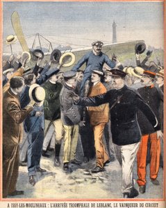 Llegada triunfal de Alfred LeBlanc (1869-1921), piloto francés, ganador del circuito aéreo en Issy Les Moulineaux (Issy-Les-Moulineaux). Grabado en 